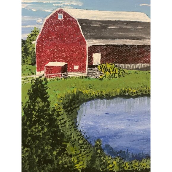 Vtg Original Painting FarmHouse Decor Barn Scene Pheasant Eclectic Gallery Wall - Picture 4 of 5